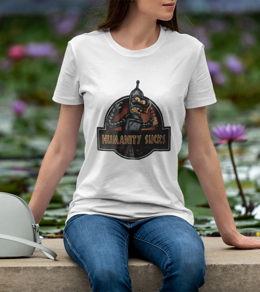 Humanity Sucks Robot Holding Beer T-Shirt