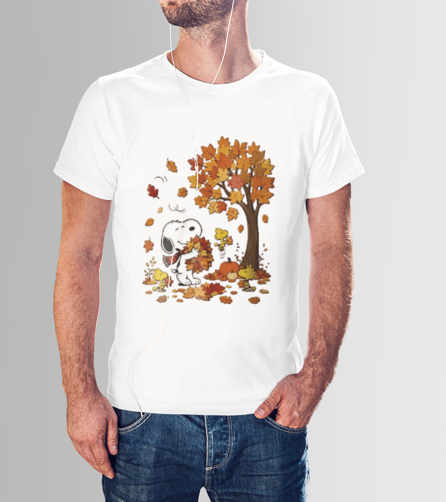 Snoopy Woodstock Autumn Leaves Pumpkin Fall Season Vibes T-Shirt