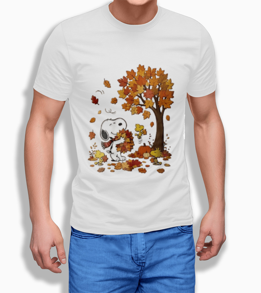 Snoopy Woodstock Autumn Leaves Pumpkin Fall Season Vibes T-Shirt