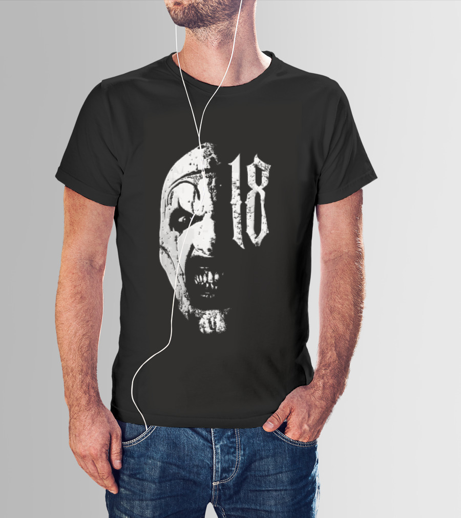 18 Terrifier Clown Distressed Half Face Screaming T-Shirt