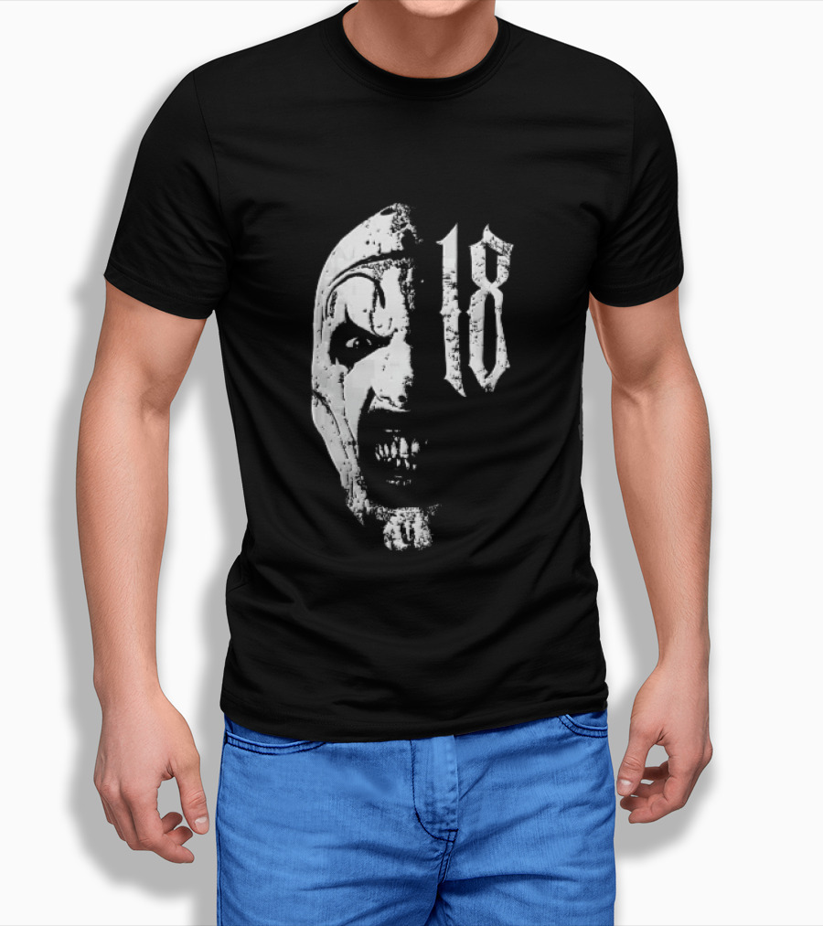 18 Terrifier Clown Distressed Half Face Screaming T-Shirt