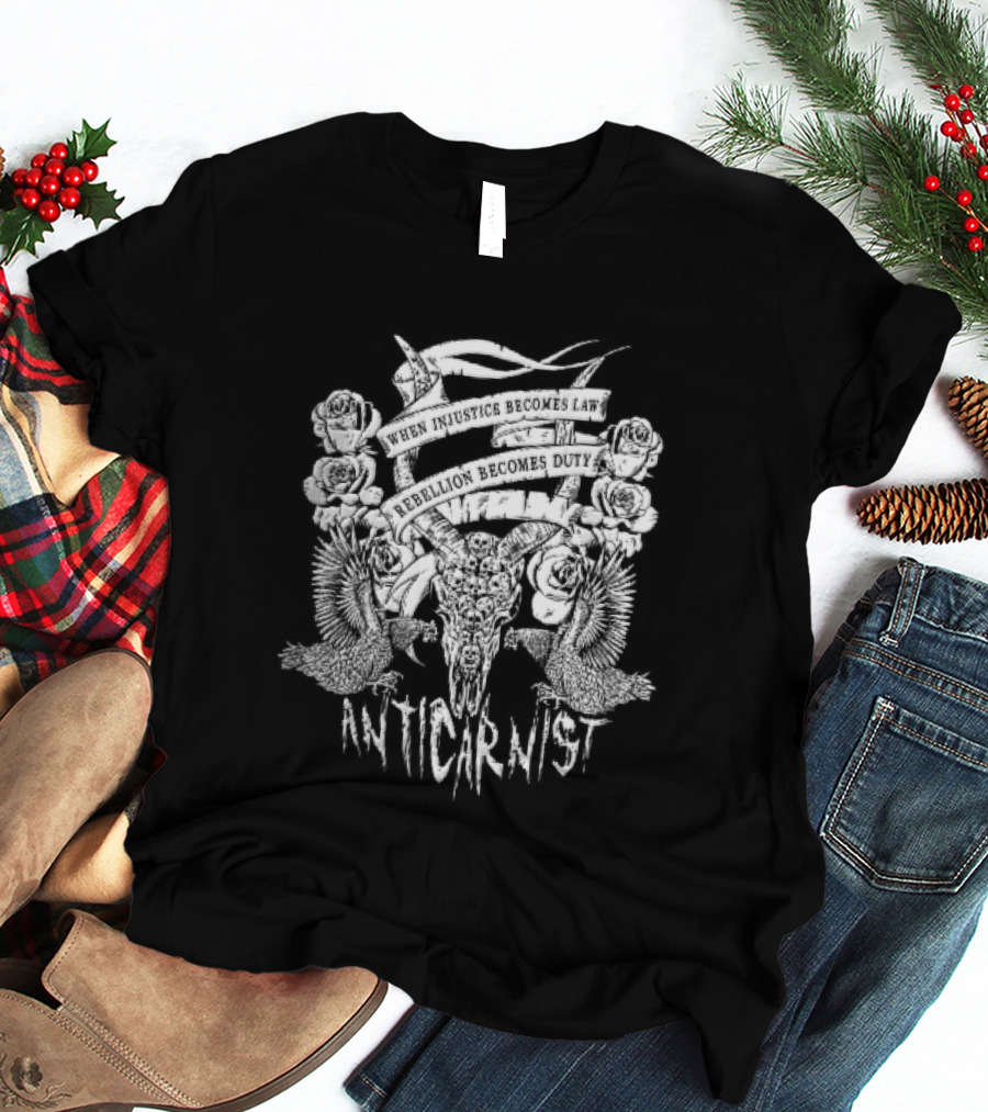 Anticarnist Horned Skull Injustice Rebellion Duty Human Skulls Chickens T-Shirt