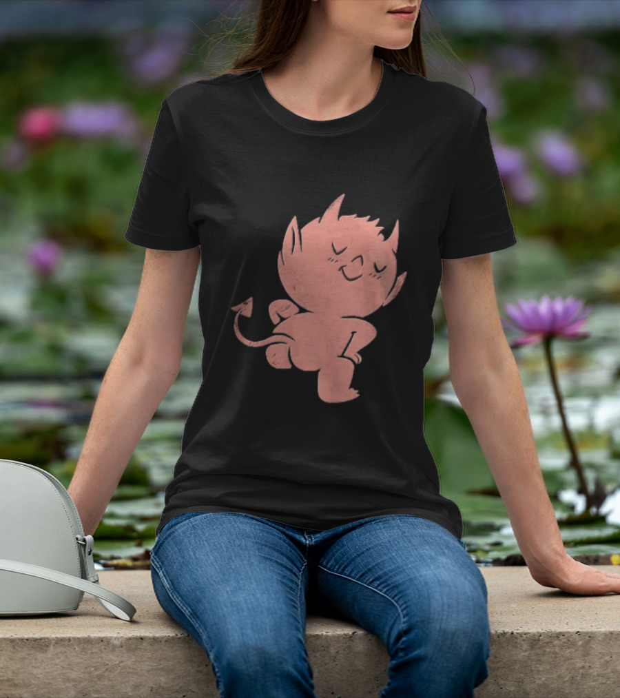 Mischievous Little Red Devil Cartoon Mooning With Distressed Texture T-Shirt