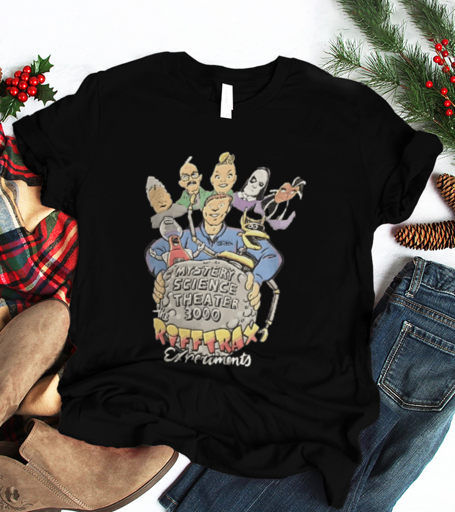 Mystery Science Theater 3000 Rifftrax Experiments Nelson Cartoon Caricature Host Robots Moon Rock T-Shirt
