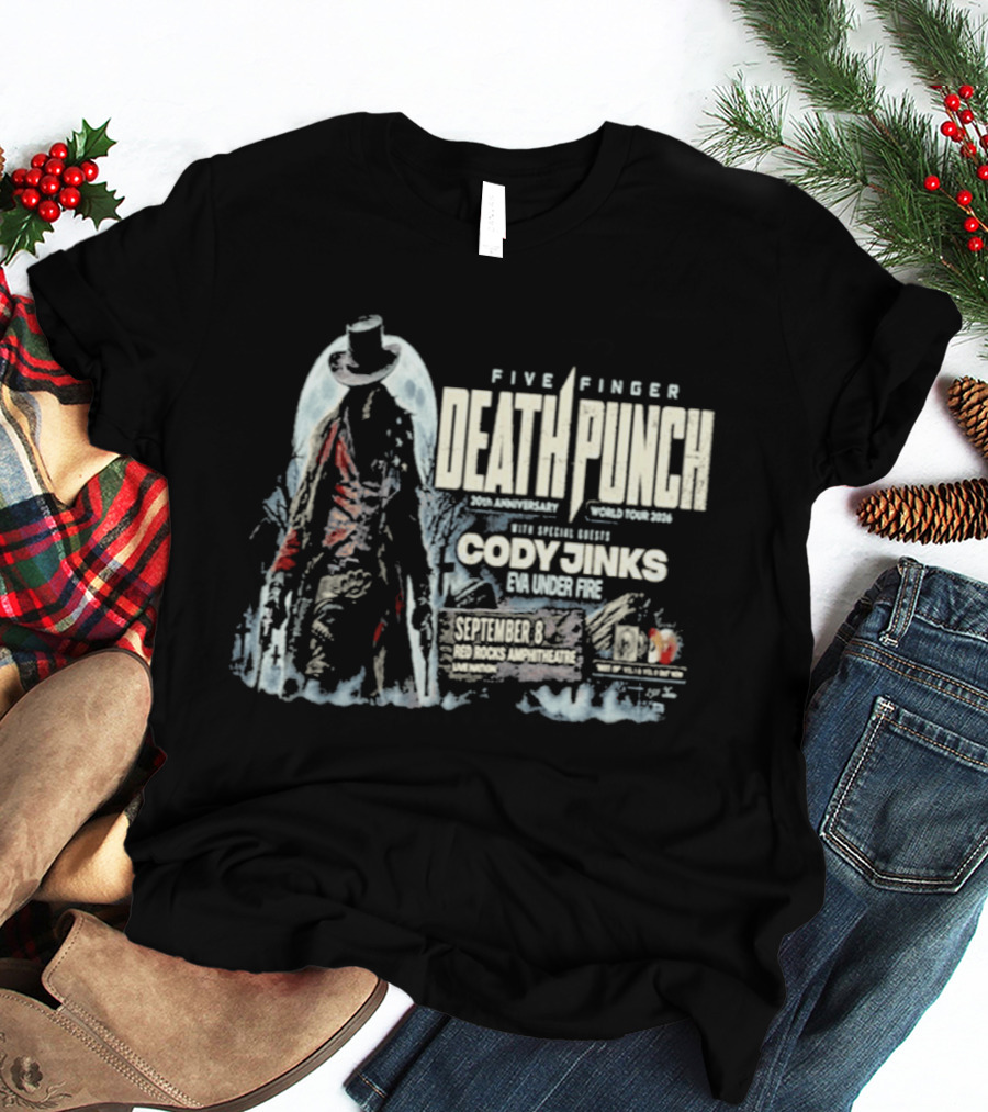 Five Finger Death Punch Red Rocks 20th Anniversary 2026 Cody Jinks Special Guest Denver CO T-Shirt
