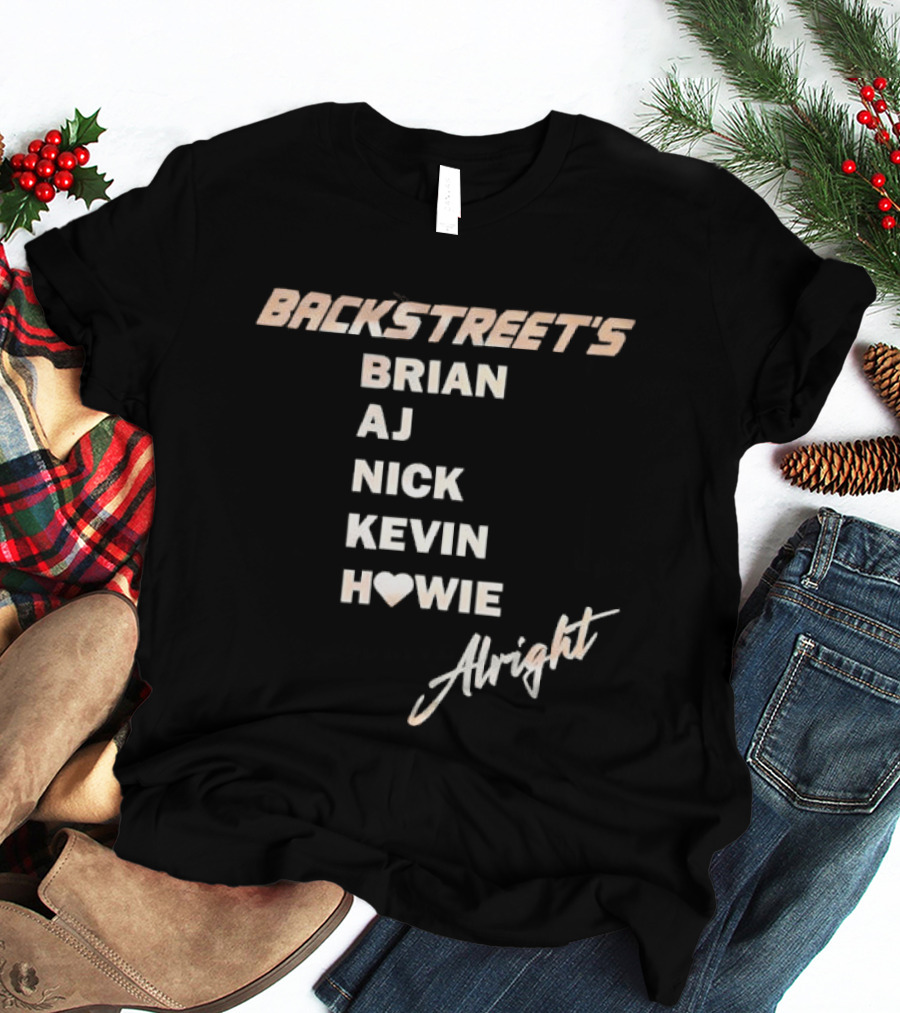 Backstreet's Brian AJ Nick Kevin Howie Alright Heart Cursive Gold T-Shirt