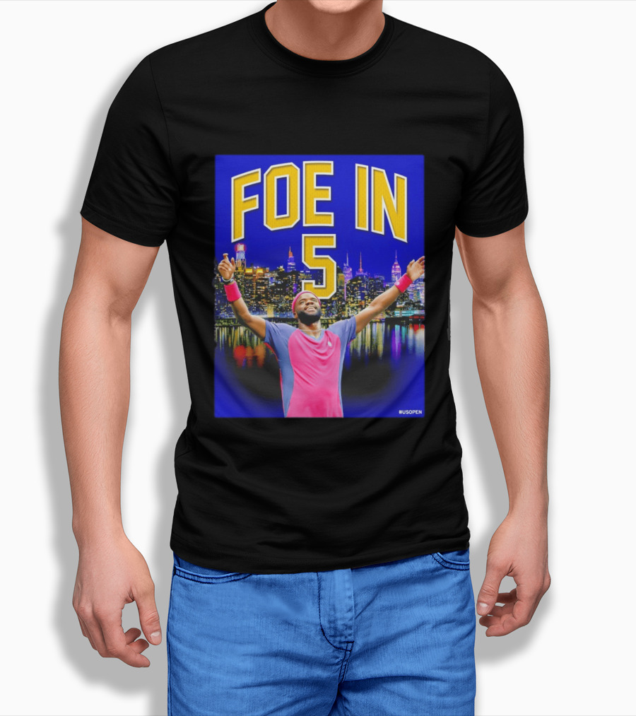 Foe In 5 Frances Tiafoe US Open Tennis Night Skyline Celebration T-Shirt