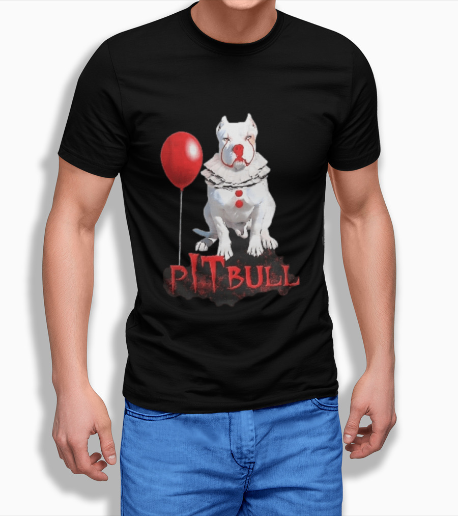 Pitbull Dog Pennywise Clown Red Balloon Distressed White T-Shirt