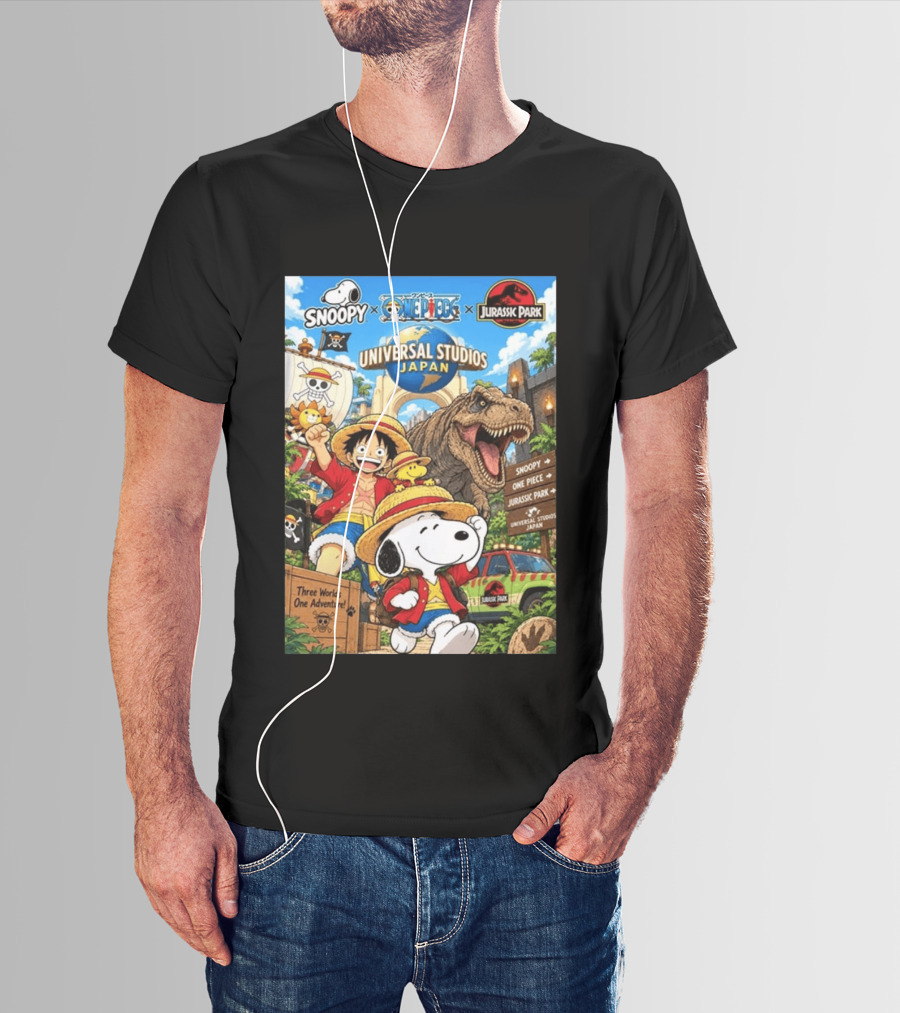 Snoopy One Piece Jurassic Park Universal Studios Japan Three Worlds One Adventure T-Shirt