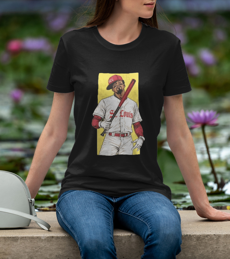 St Louis Cardinals STL Baseball Player Caricature With Bat T-Shirt