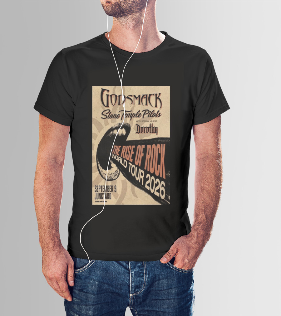 Godsmack Stone Temple Pilots Dorothy Special Guest September 9 Junkyard The Rise Of Rock World Tour 2026 T-Shirt