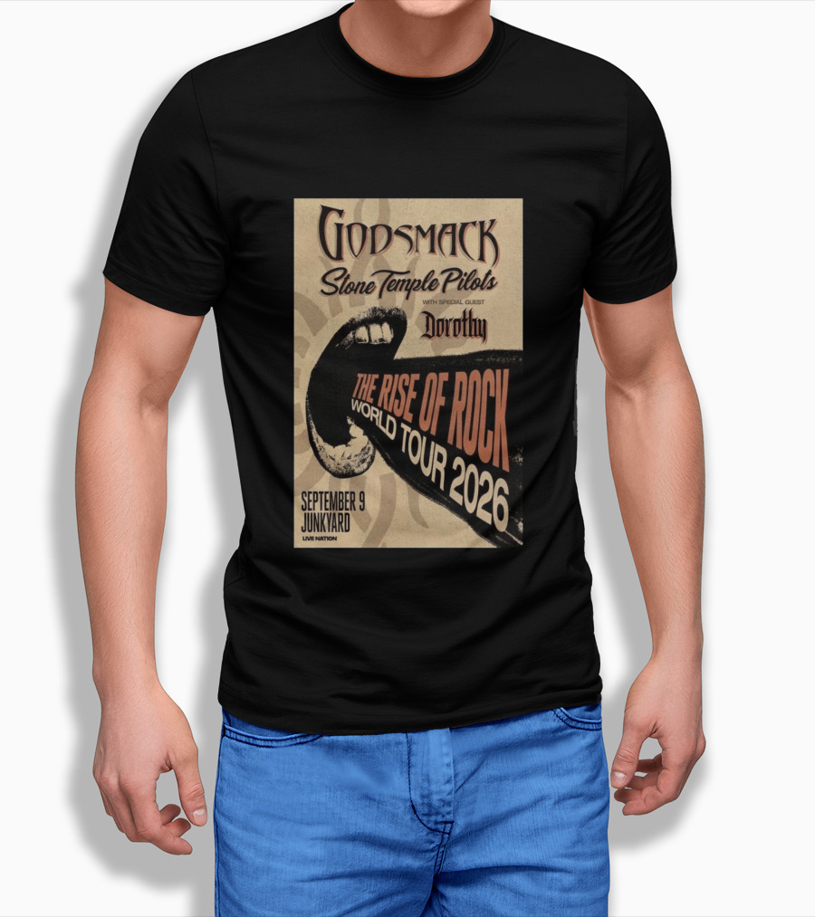 Godsmack Stone Temple Pilots Dorothy Special Guest September 9 Junkyard The Rise Of Rock World Tour 2026 T-Shirt