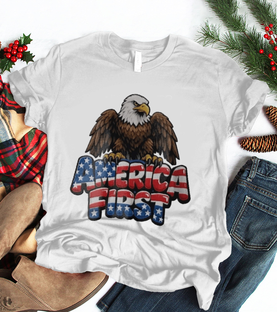 America First Bald Eagle Stars Stripes Patriotic T-Shirt
