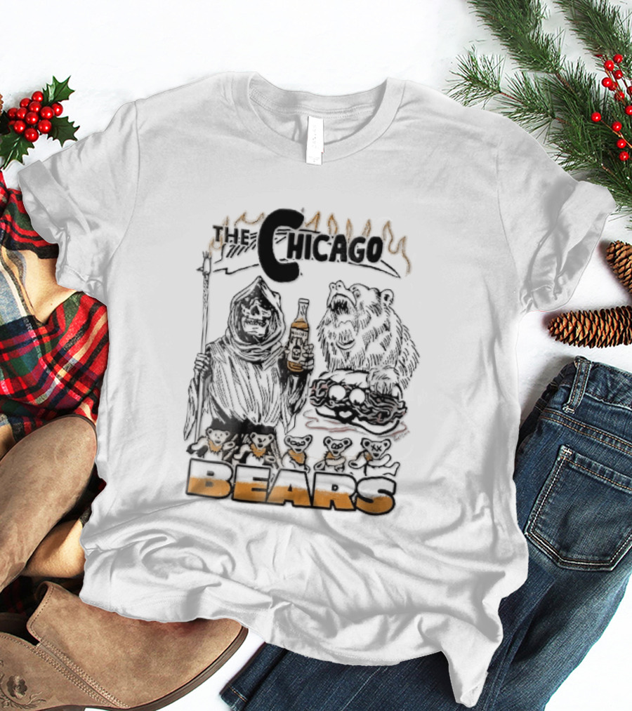 Chicago Bears Malort Grim Reaper Grizzly With Sandwich Line T-Shirt