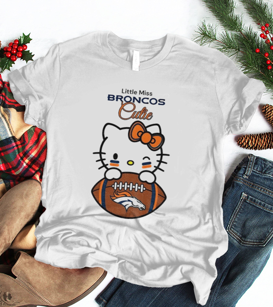 Little Miss Broncos Cutie Hello Kitty Football Fan T-Shirt