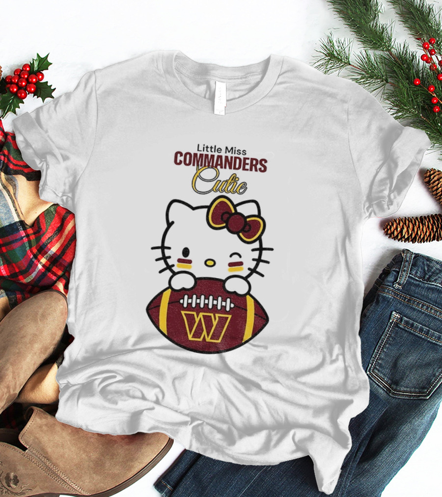 Little Miss Commanders Cutie Hello Kitty Football T-Shirt