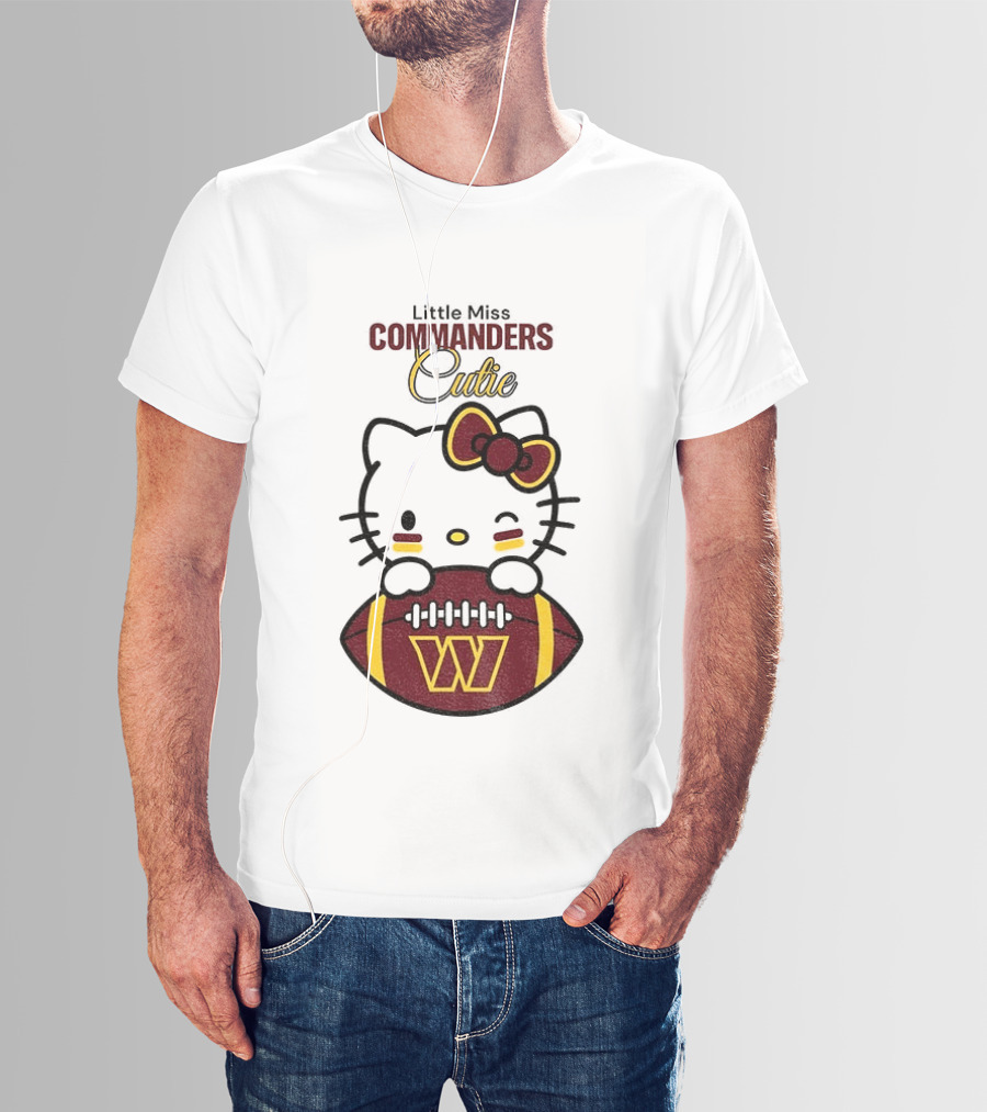 Little Miss Commanders Cutie Hello Kitty Football T-Shirt