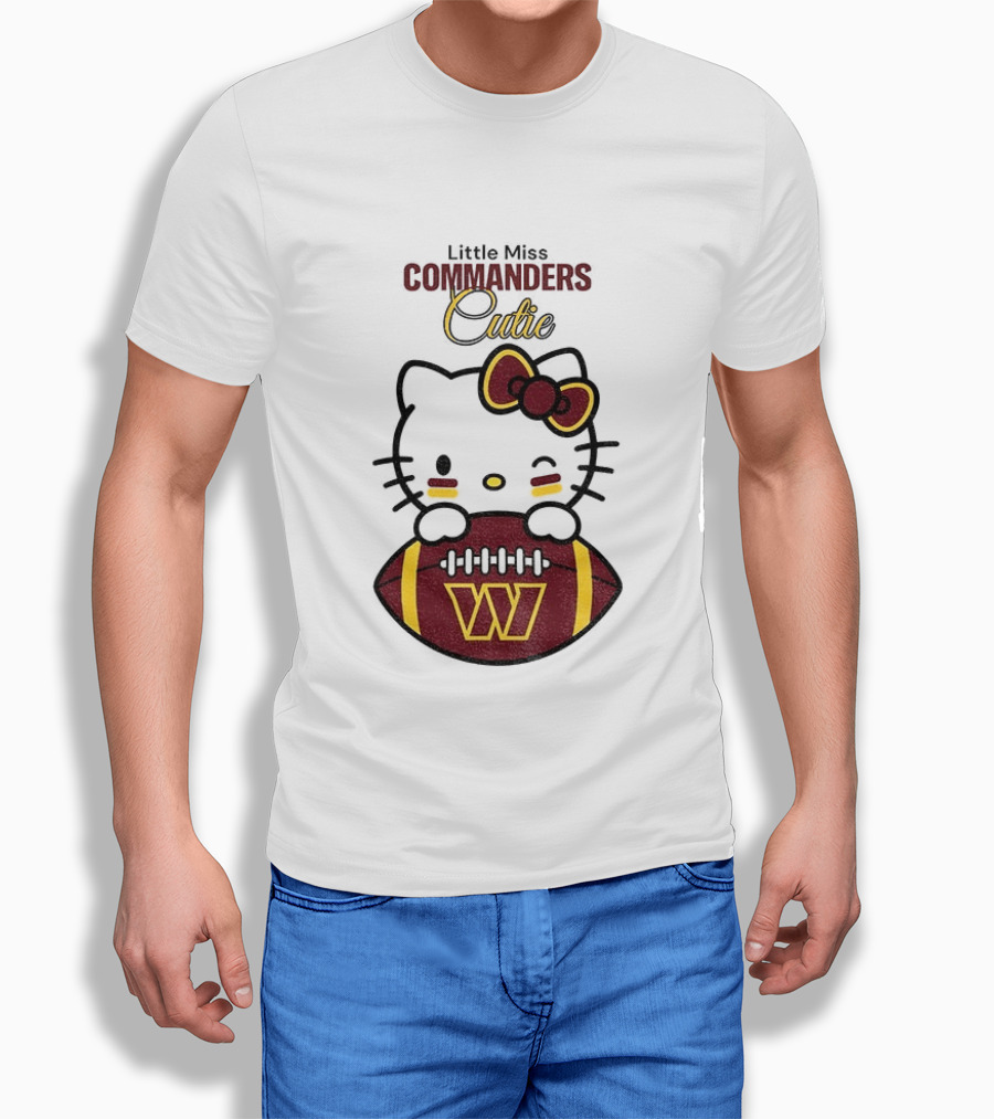 Little Miss Commanders Cutie Hello Kitty Football T-Shirt