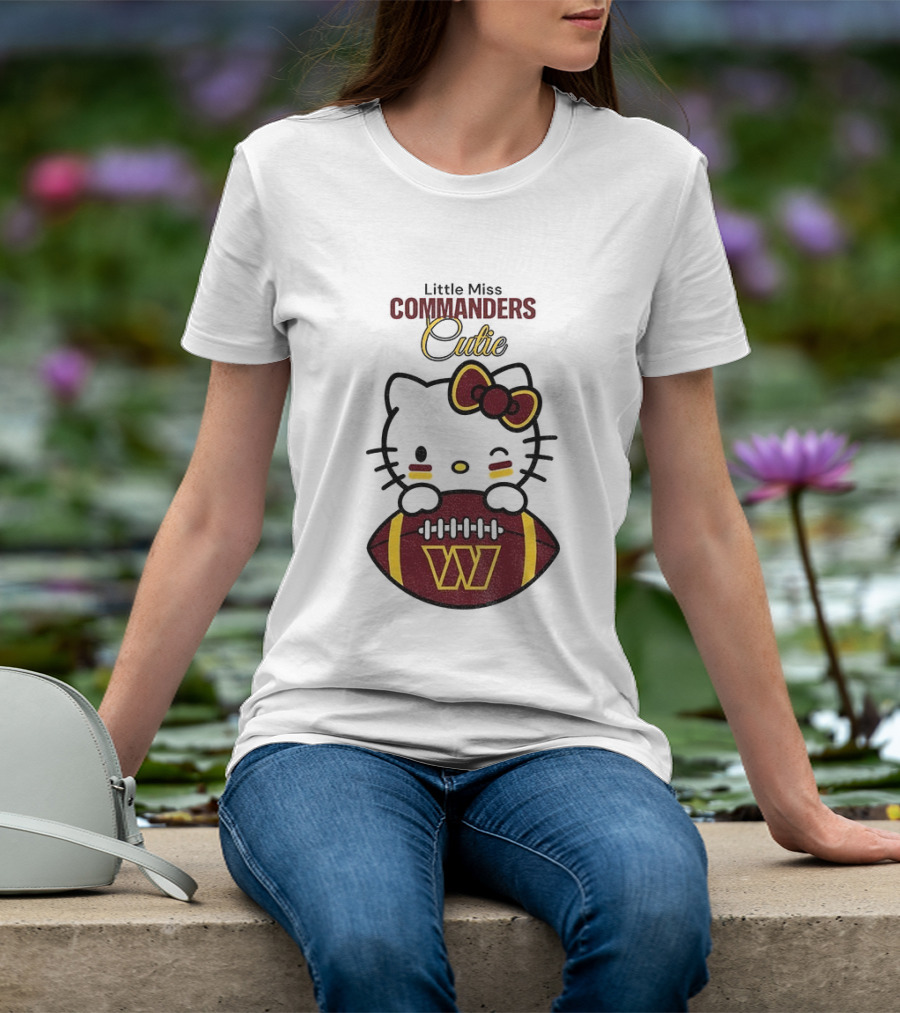 Little Miss Commanders Cutie Hello Kitty Football T-Shirt