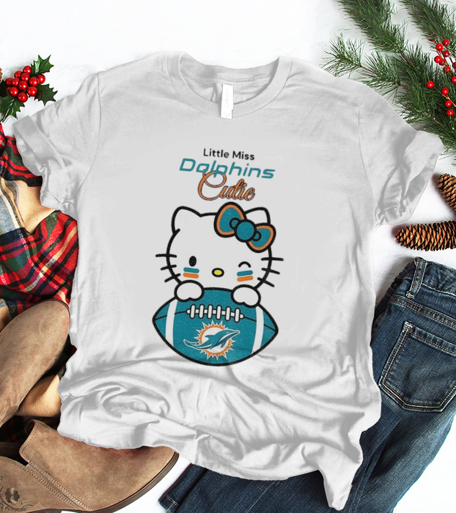 Little Miss Dolphins Cutie Hello Kitty Football T-Shirt