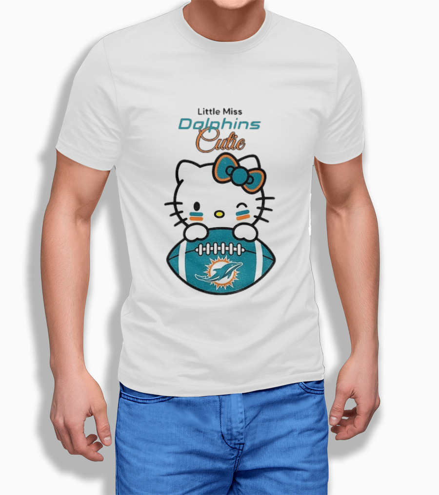 Little Miss Dolphins Cutie Hello Kitty Football T-Shirt