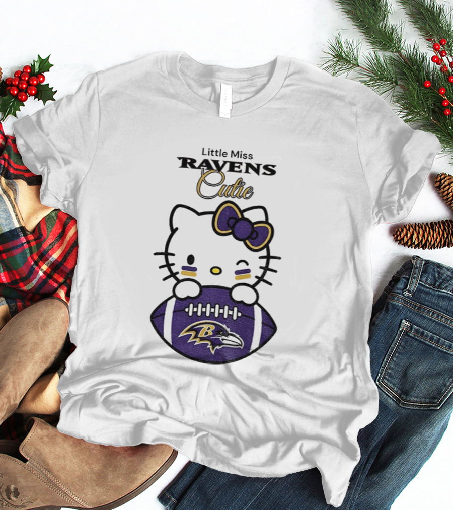 Little Miss Ravens Cutie Hello Kitty Football T-Shirt