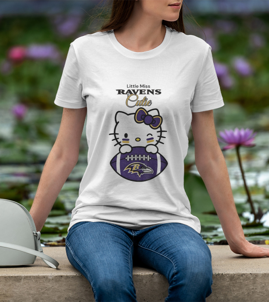 Little Miss Ravens Cutie Hello Kitty Football T-Shirt