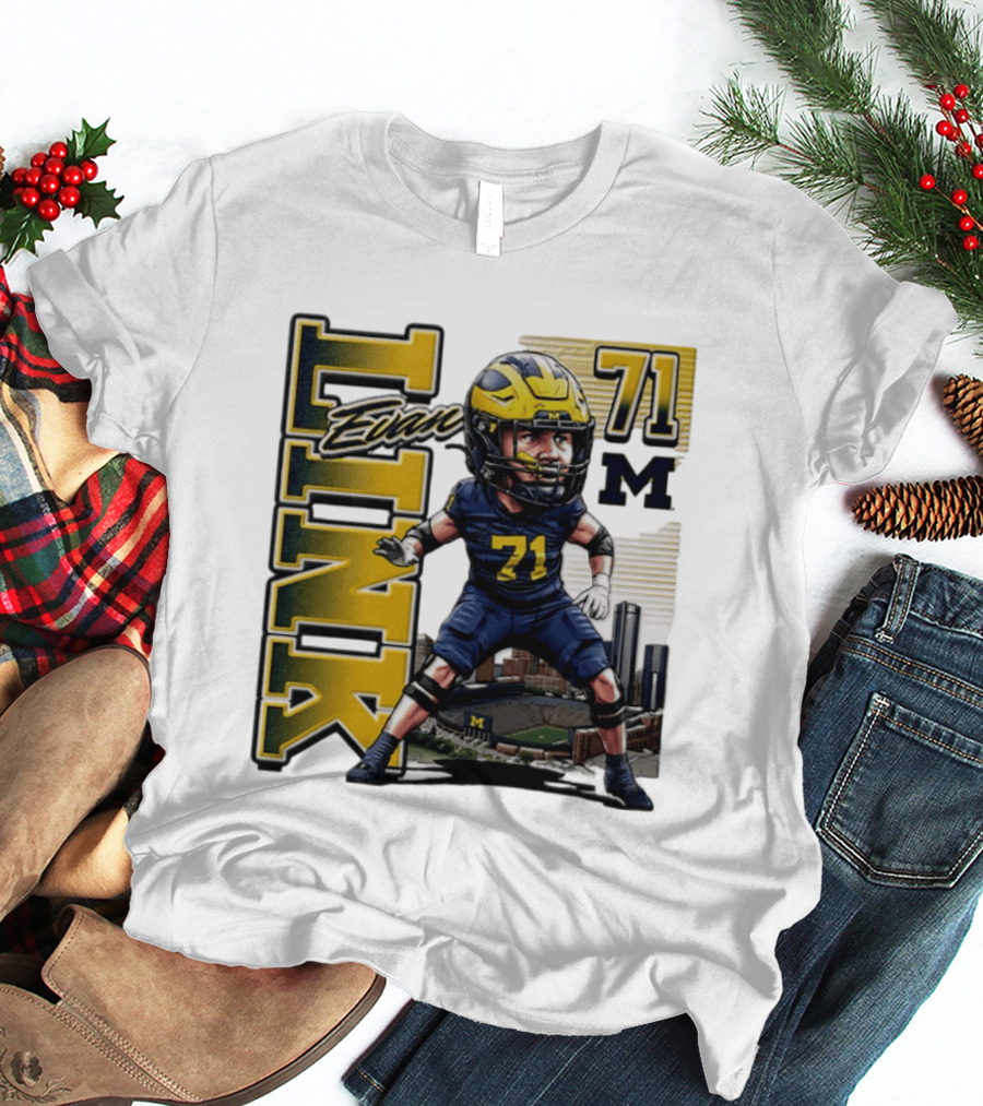 Evan Link 71 Michigan Wolverines Football Caricature T-Shirt