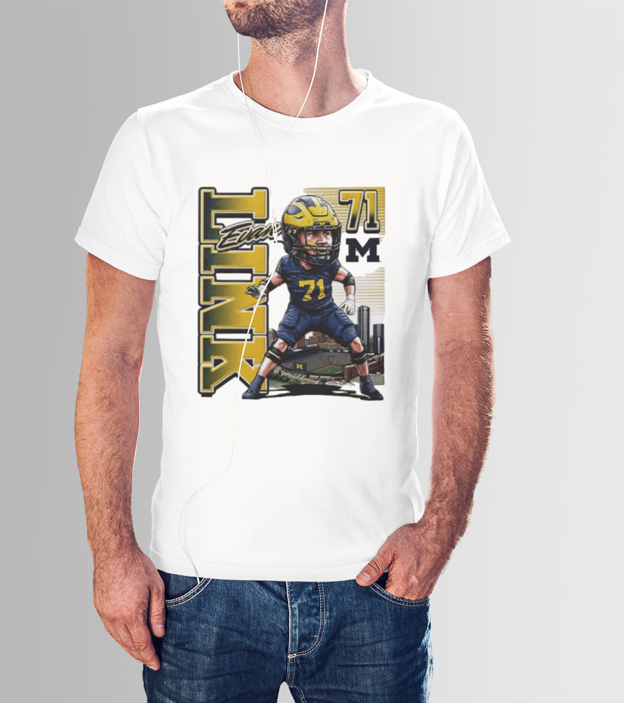 Evan Link 71 Michigan Wolverines Football Caricature T-Shirt