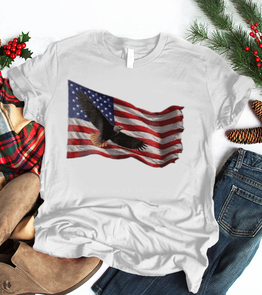 Bald Eagle Soaring Over Distressed American Flag Patriotic T-Shirt