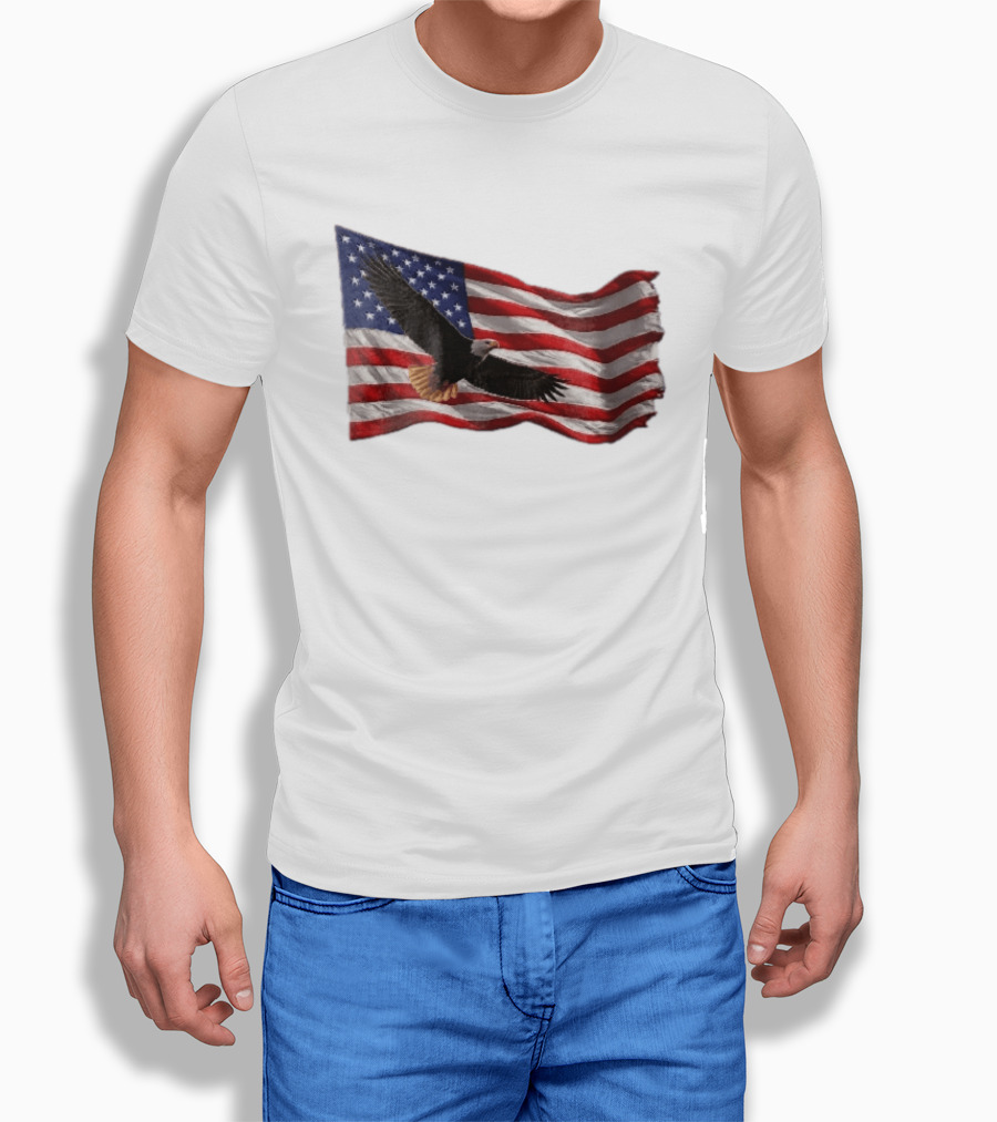 Bald Eagle Soaring Over Distressed American Flag Patriotic T-Shirt