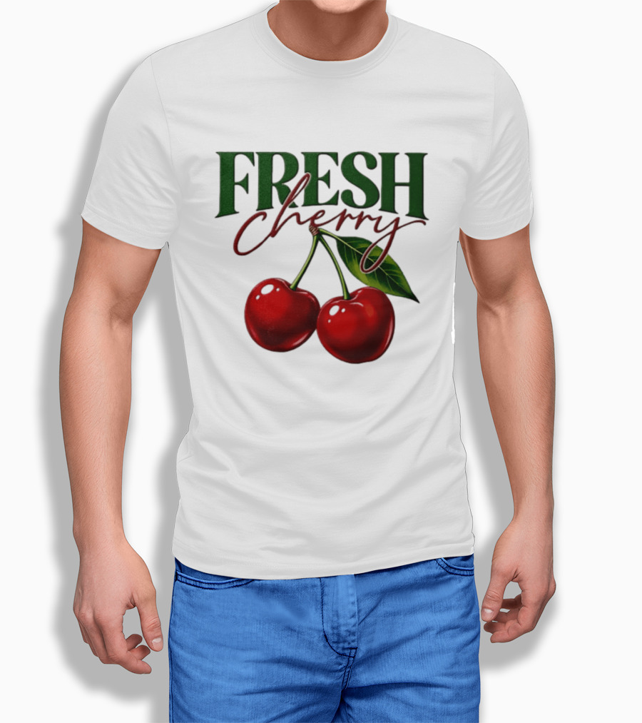 Fresh Cherry Twin Red Fruit And Leaves T-Shirt