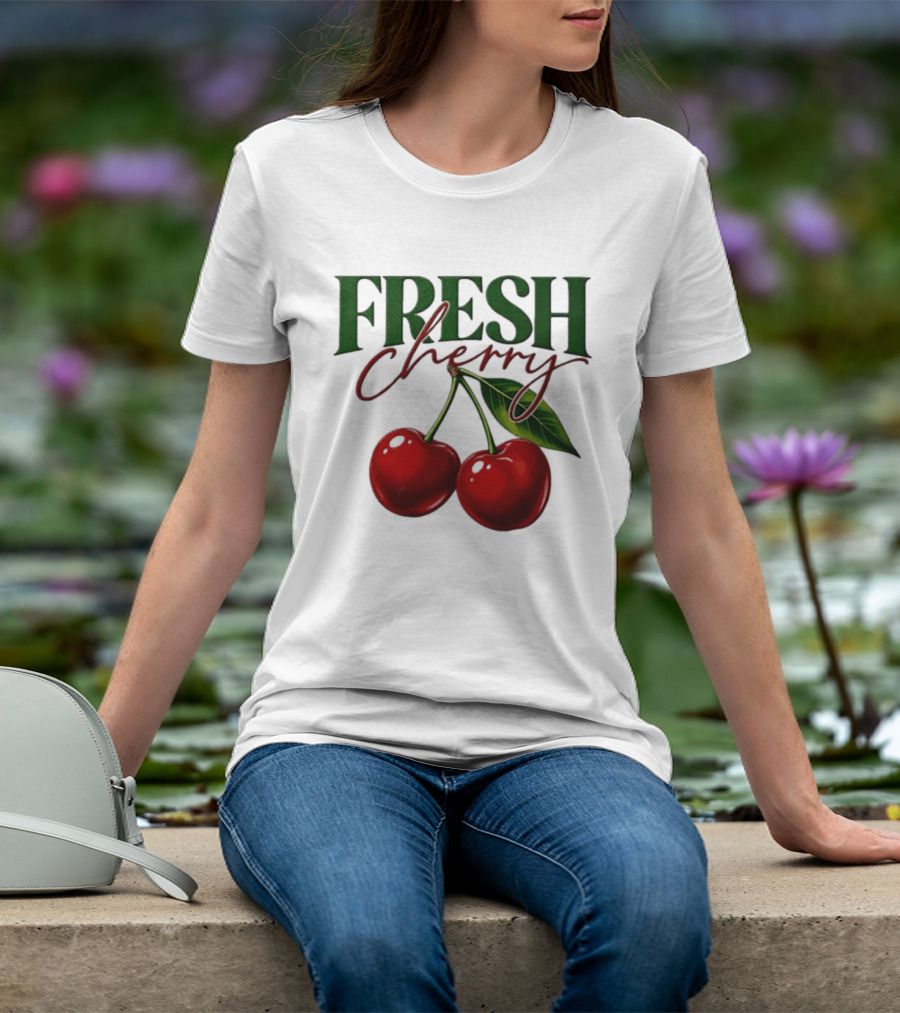 Fresh Cherry Twin Red Fruit And Leaves T-Shirt