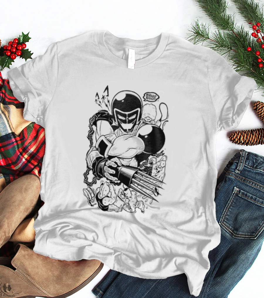 Grape Brain Masked Cyborg Wrestler Spiked Claws Chains Cartoon Line Drawing T-Shirt
