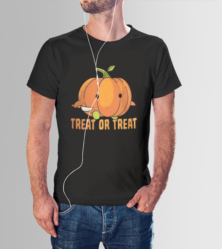 Treat Or Cartoon Pumpkin Holding Small Knife T-Shirt