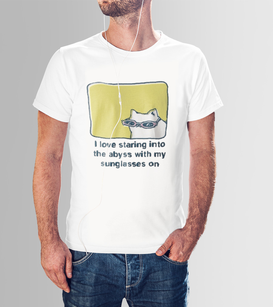 I Love Staring Into The Abyss With My Sunglasses On White Cat Pink Glasses Popcornpunk Cartoon T-Shirt