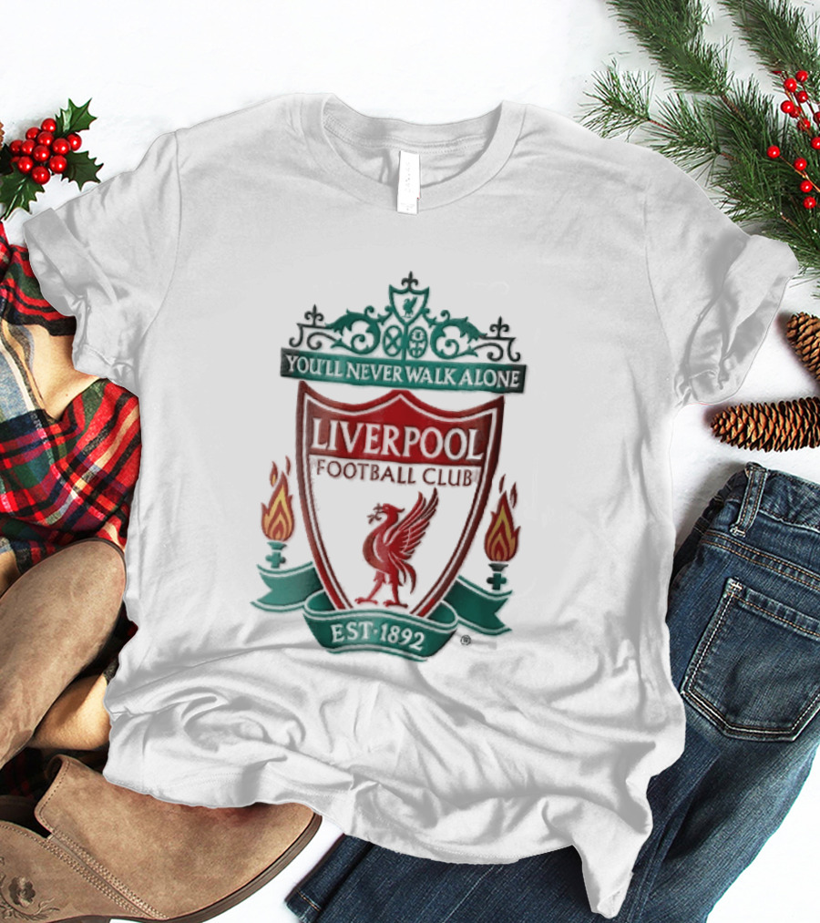 Liverpool Football Club You'll Never Walk Alone Shankly Gates Est 1892 Crest Shield Flames T-Shirt
