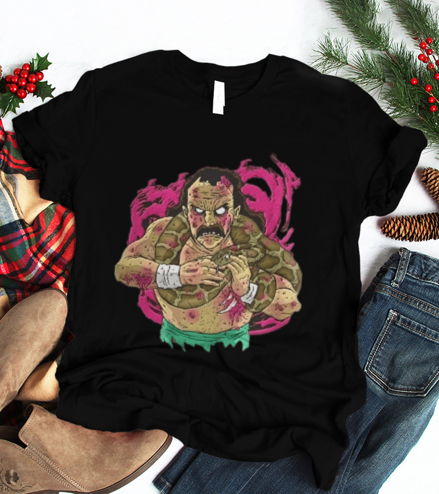 Zombie Wrestler Python Snake Pink Energy Burst Caricature T-Shirt