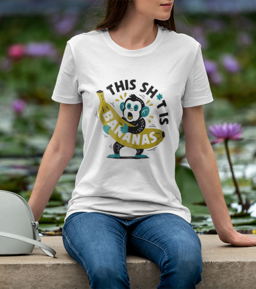 This Shit Is Bananas Surprised Monkey Holding Giant Fruit T-Shirt