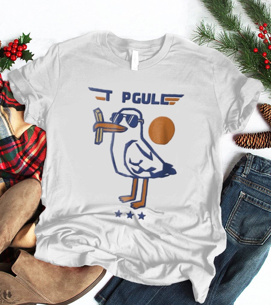 Top Gull Cartoon Seagull Sunglasses French Fries Sun Stars T-Shirt