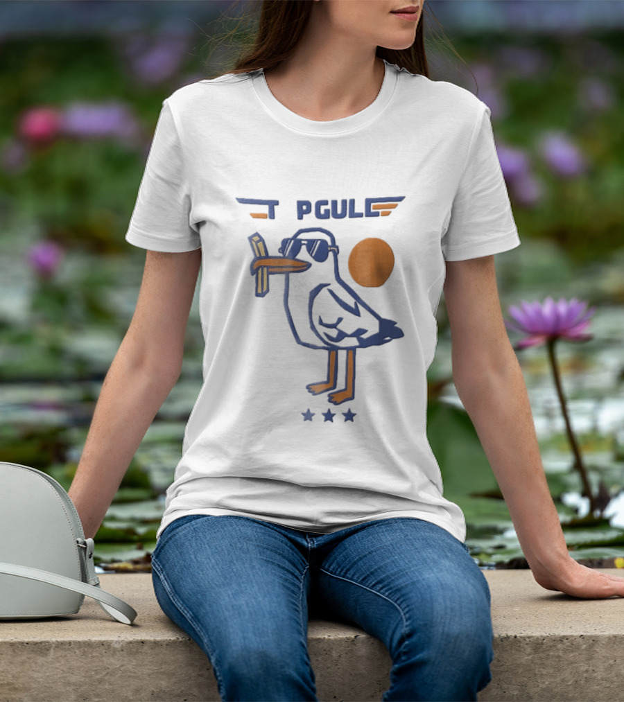 Top Gull Cartoon Seagull Sunglasses French Fries Sun Stars T-Shirt