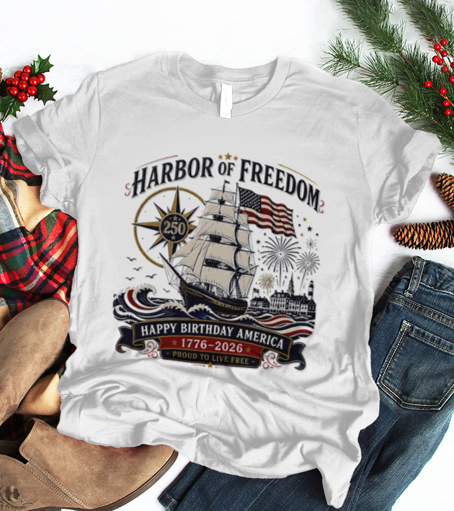 Proud To Live Free Harbor Of Freedom 250 Happy Birthday America 1776 2026 T-Shirt