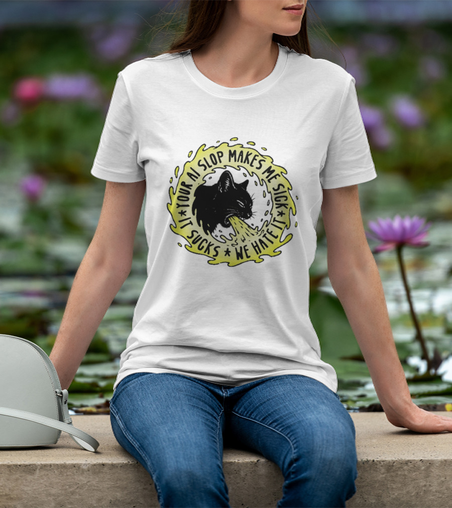 Your AI Slop Makes Me Sick It Sucks We Hate It Cat Vomiting T-Shirt