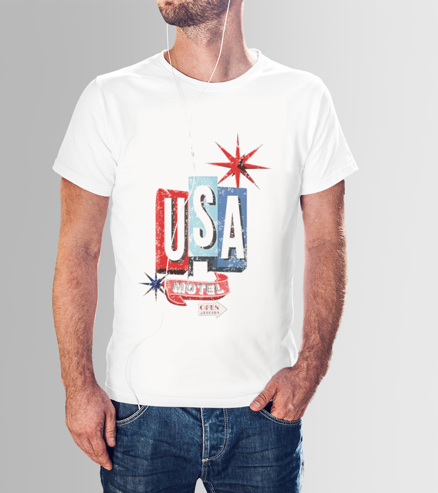 USA Motel Open 24 Hours Retro Sign With Stars T-Shirt