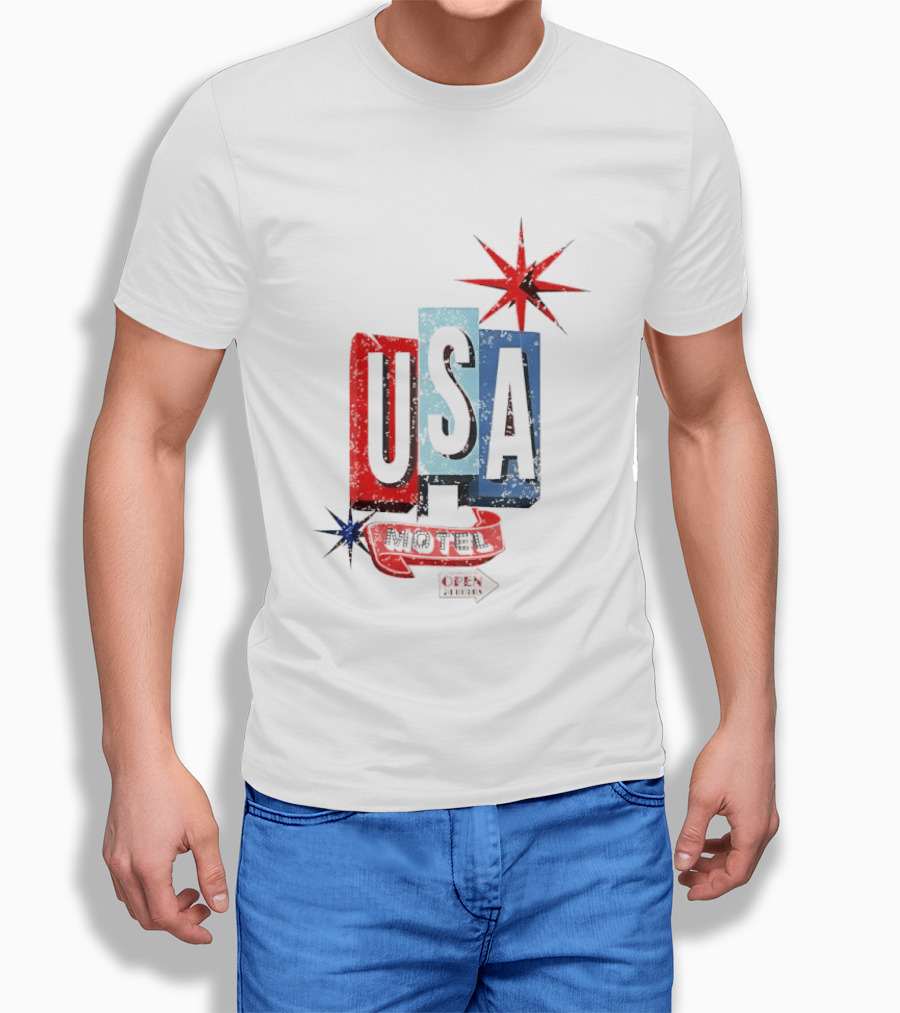 USA Motel Open 24 Hours Retro Sign With Stars T-Shirt