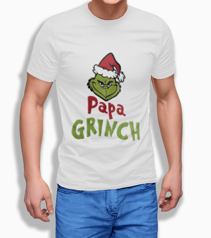 Papa Grinch Santa Claus Hat Green Face Cartoon T-Shirt