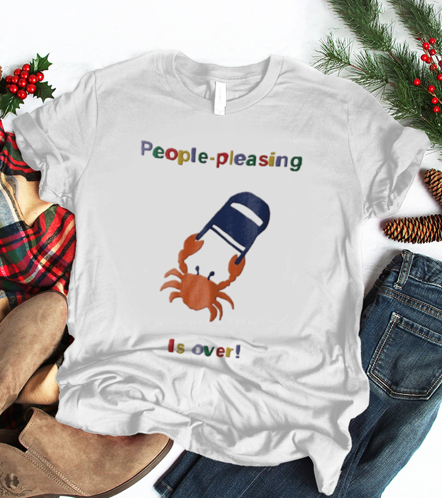 People Pleasing Is Over Orange Crab Throwing Folding Chair Popcompunk Cartoon T-Shirt