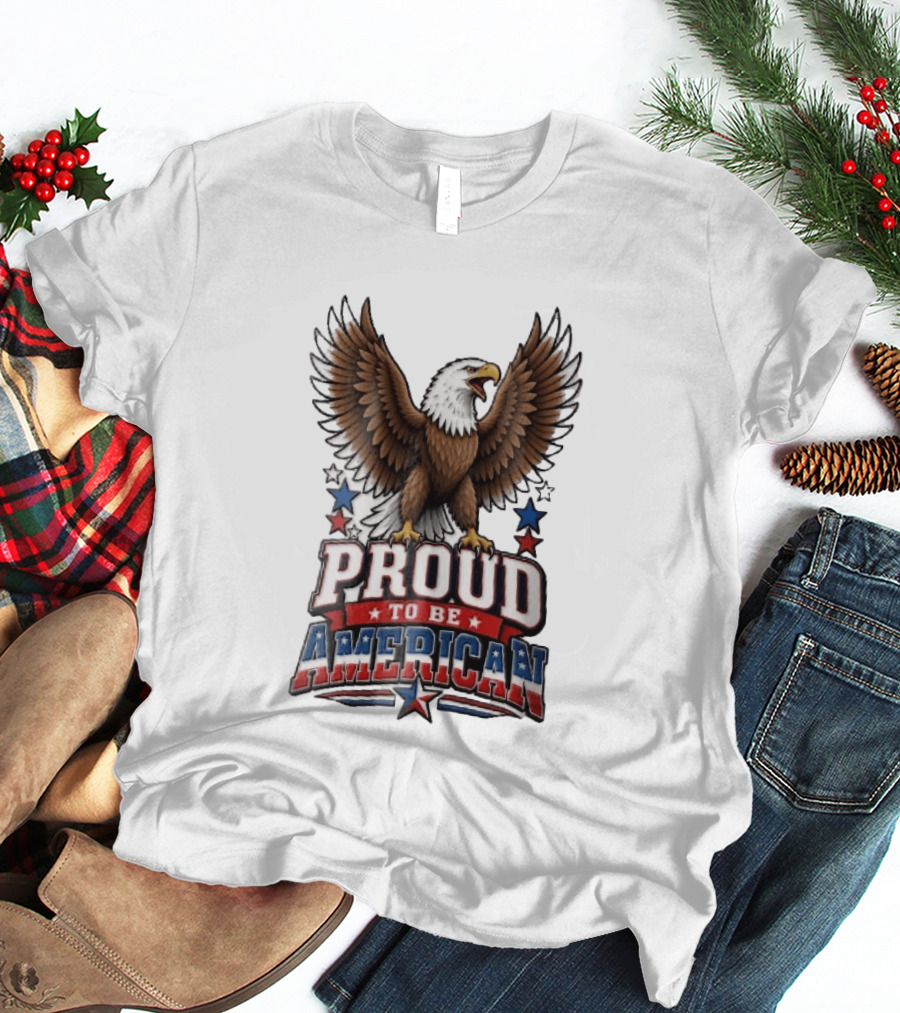 Proud To Be American Bald Eagle Wings Spread Red Blue Stars Patriotic T-Shirt