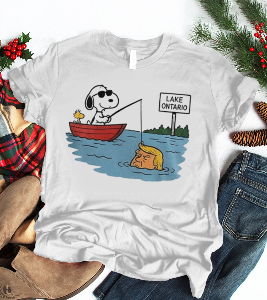 Snoopy And Woodstock Fishing Lake Ontario Cartoon With Trump Caricature T-Shirt