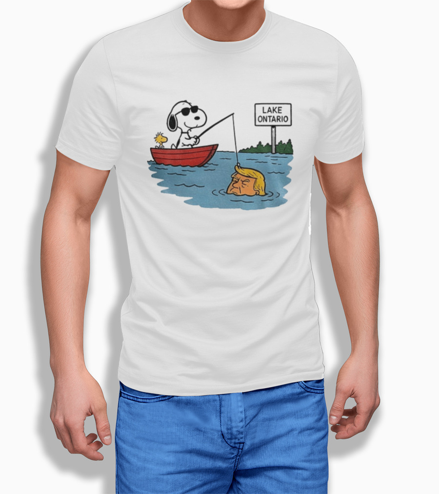 Snoopy And Woodstock Fishing Lake Ontario Cartoon With Trump Caricature T-Shirt